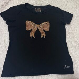 Guess Black Tee with Gold Sequin Bow